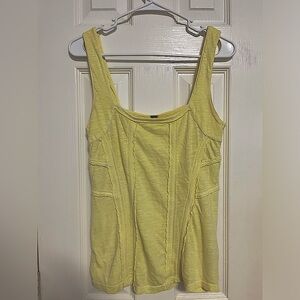 Free People Pale Yellow Seamed Tank Top